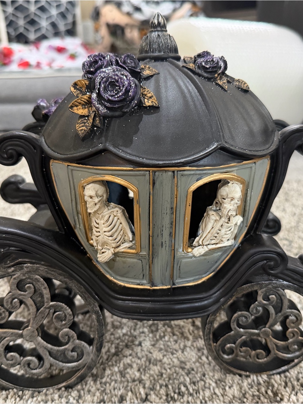 Decorative Gothic Carriage Accent - Black and Gray with Purple Accents